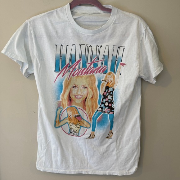 Disney Tops - Disney Hannah Montana Miley Cyrus Graphic T-Shirt White Y2K Retro Pop Star Tee